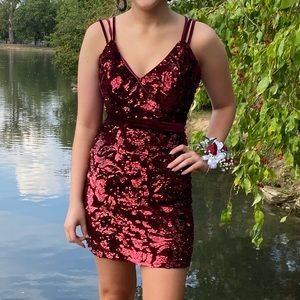 Red sparkly short dress